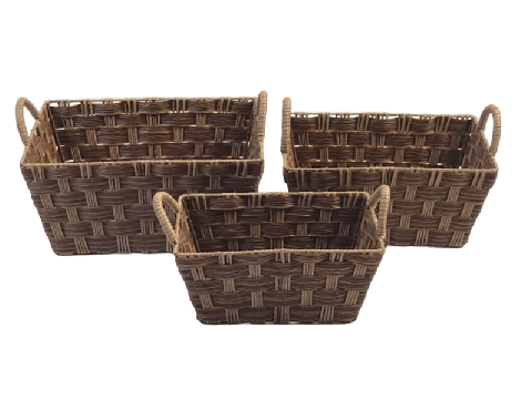 Ultimate Rectangular Woven PE Basket Set with Collapsible Handles